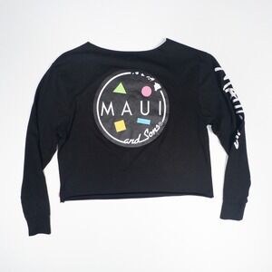 Maui and Sons Crop Top‎ Long Sleeve Graphic Tee Casual Black Womens Medium